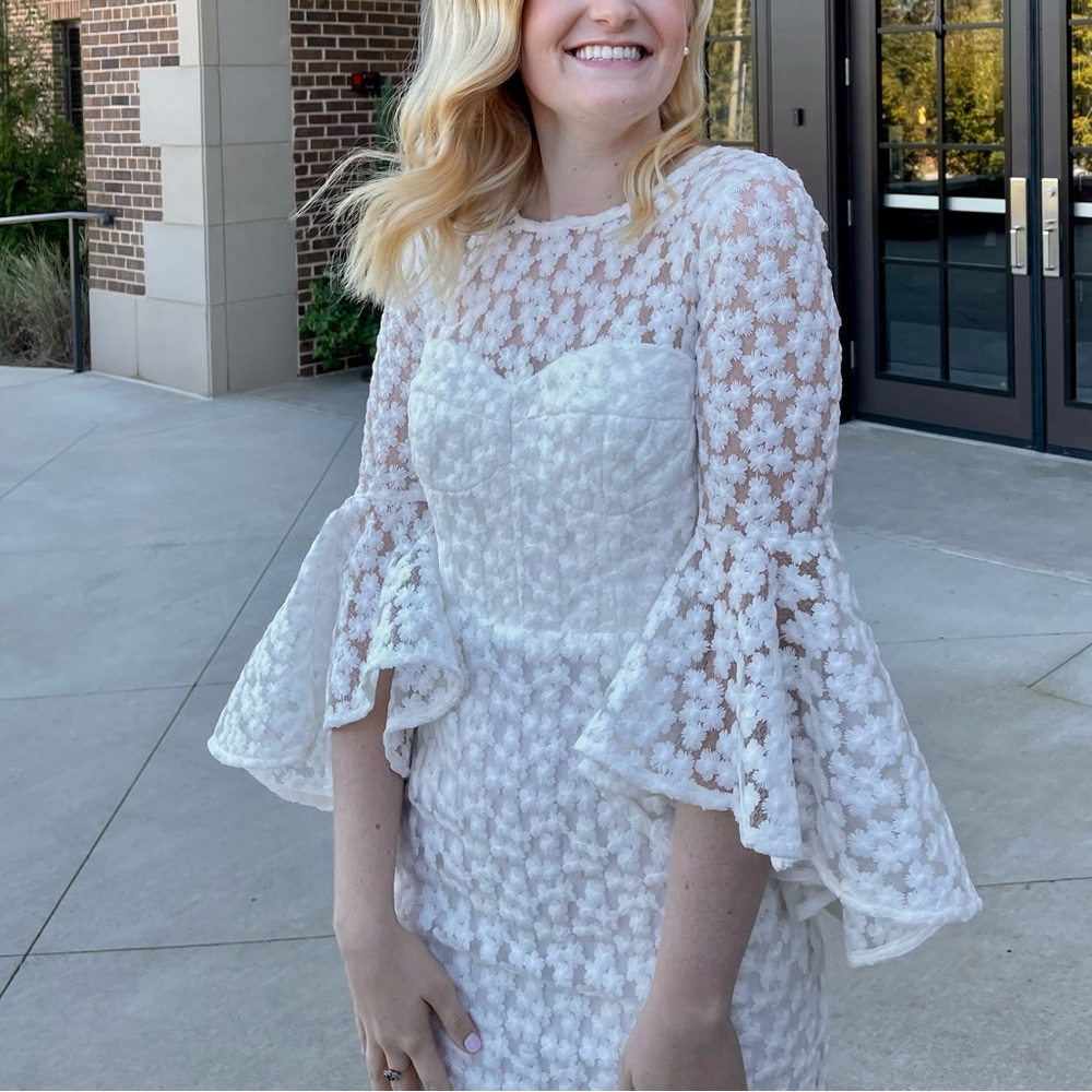 Milly White Floral Lace Dress with Bell Sleeves